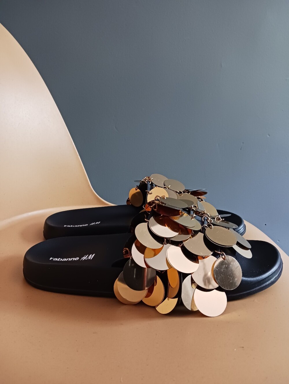 H & M  x  Paco Rabanne Sequin  Embellished Slides Size US 9/10